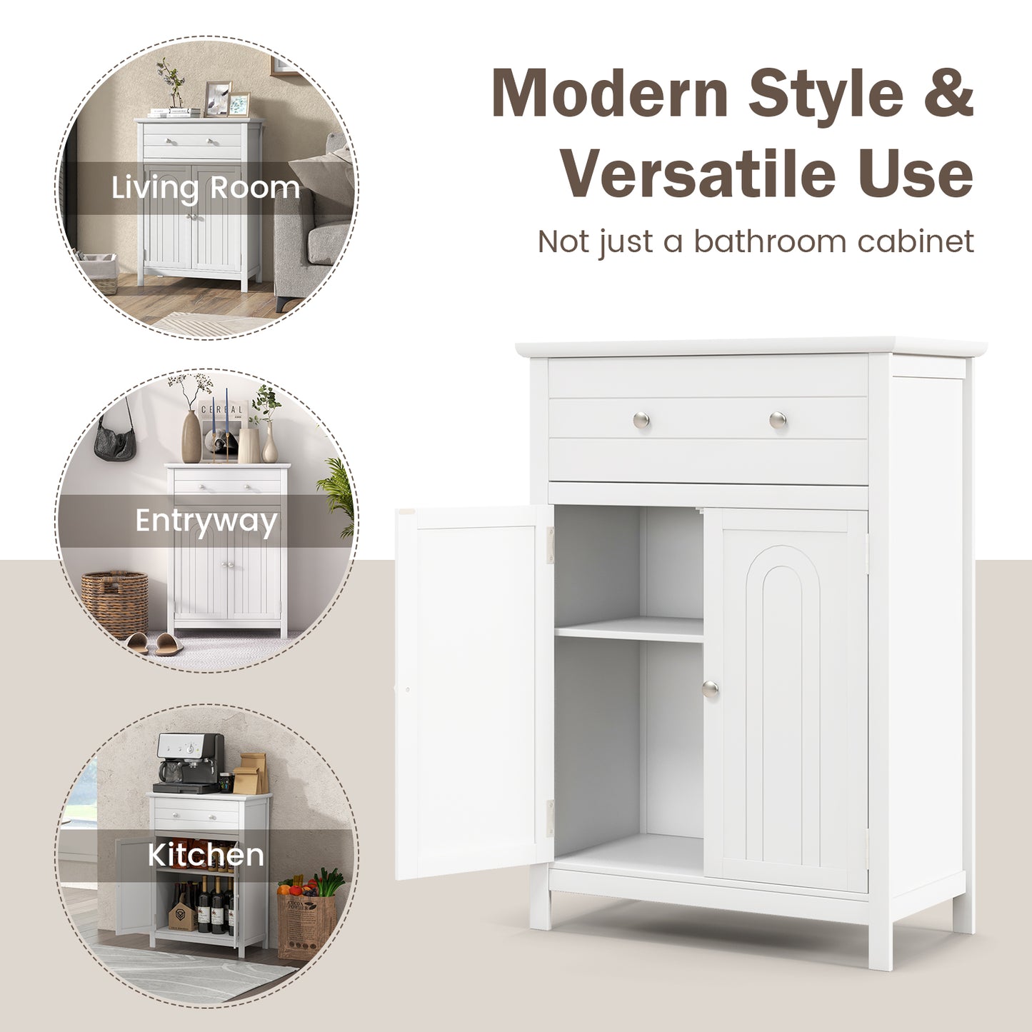 Free Standing Bathroom Storage Cabinet with Large Drawer, White Floor Cabinets at Gallery Canada