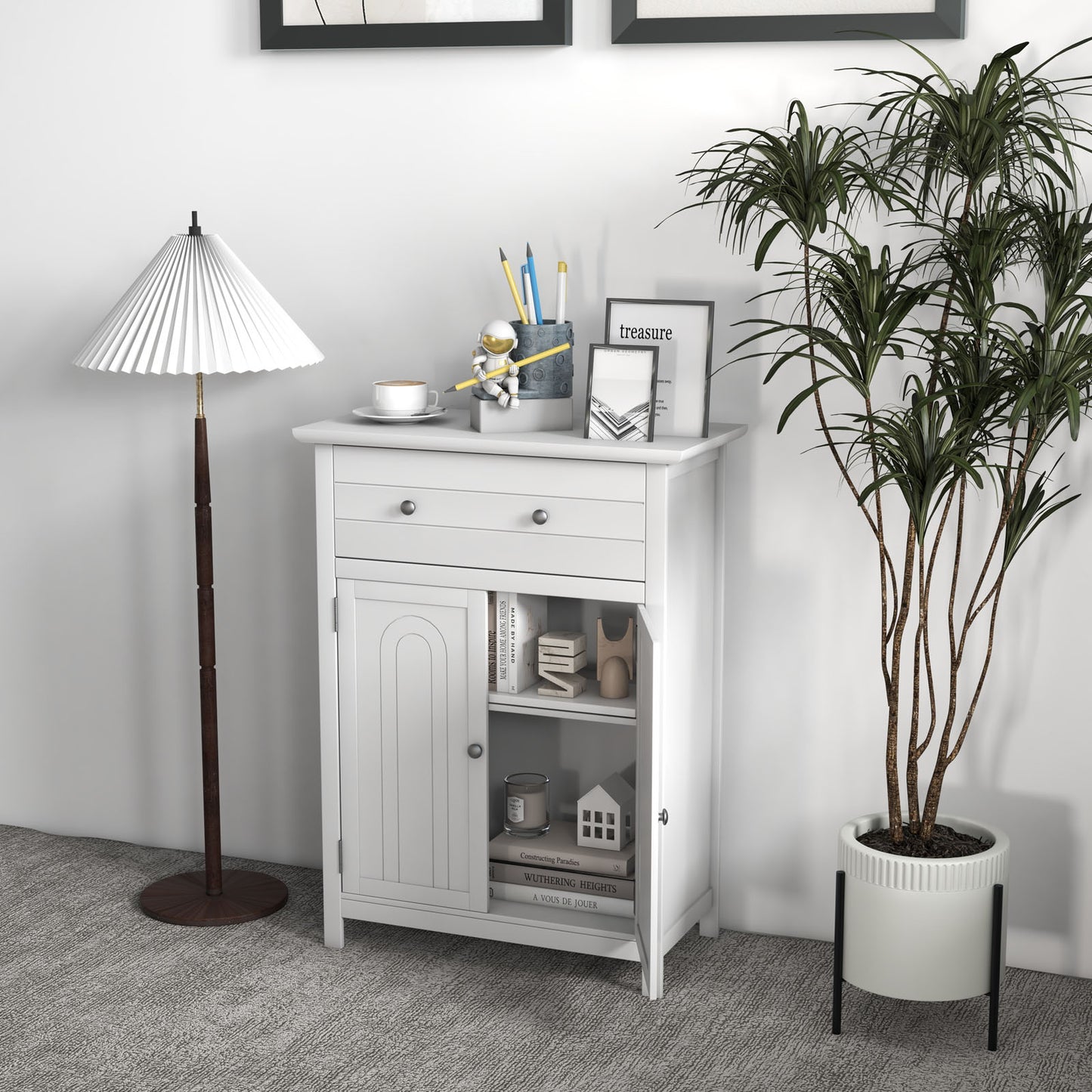 Free Standing Bathroom Storage Cabinet with Large Drawer, White Floor Cabinets at Gallery Canada