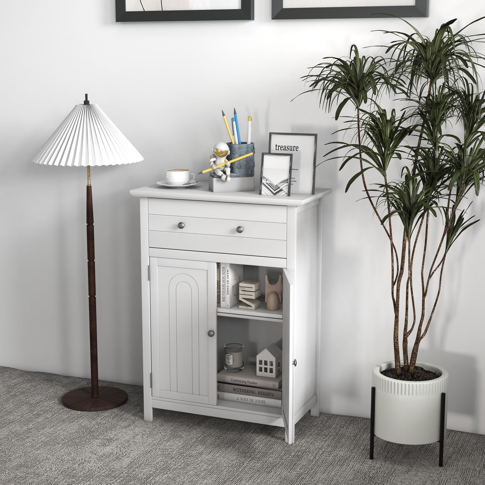 Free Standing Bathroom Storage Cabinet with Large Drawer, White Floor Cabinets at Gallery Canada