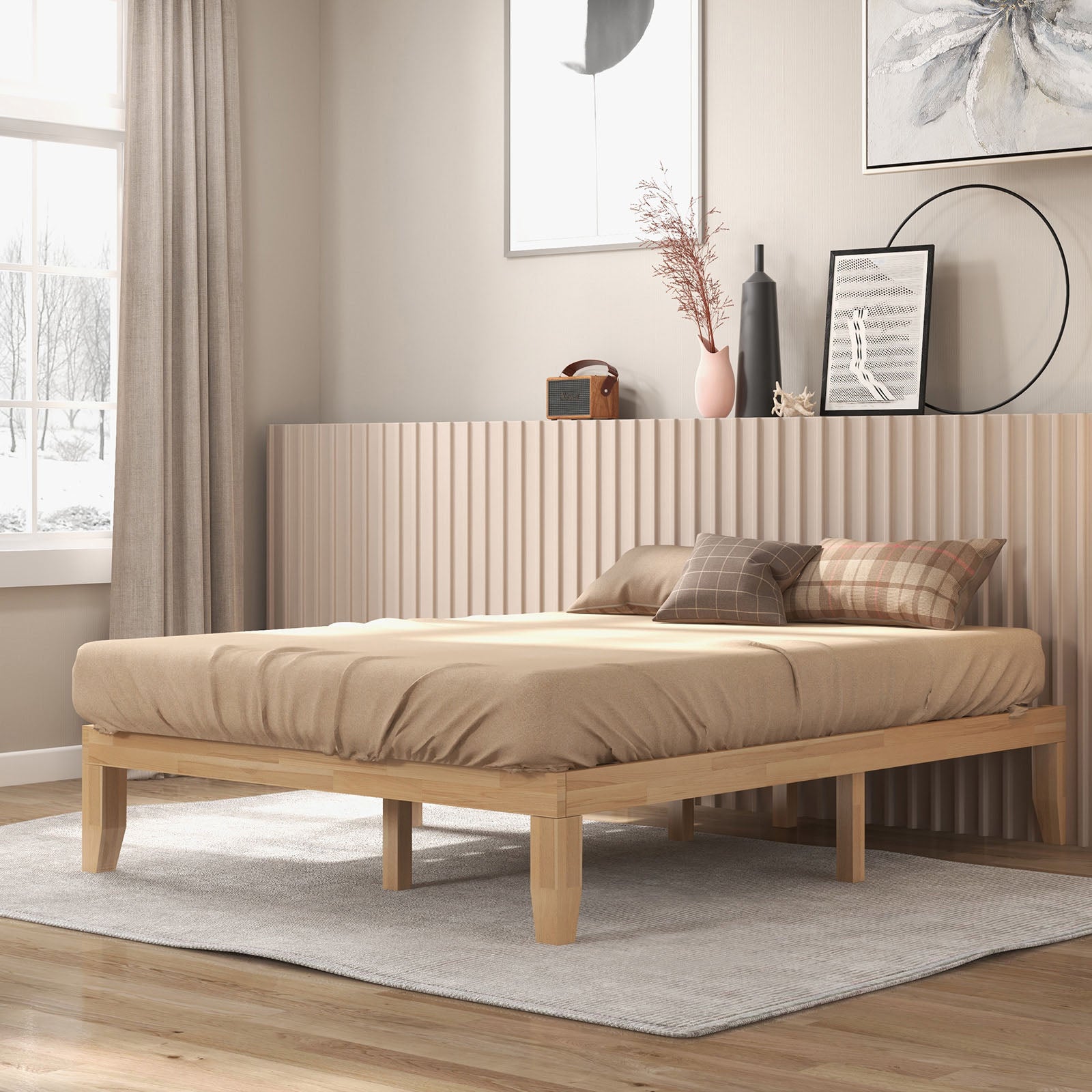 Queen Size 14 Inch Wooden Bed Mattress Frame, Natural Simple Bed Frame at Gallery Canada