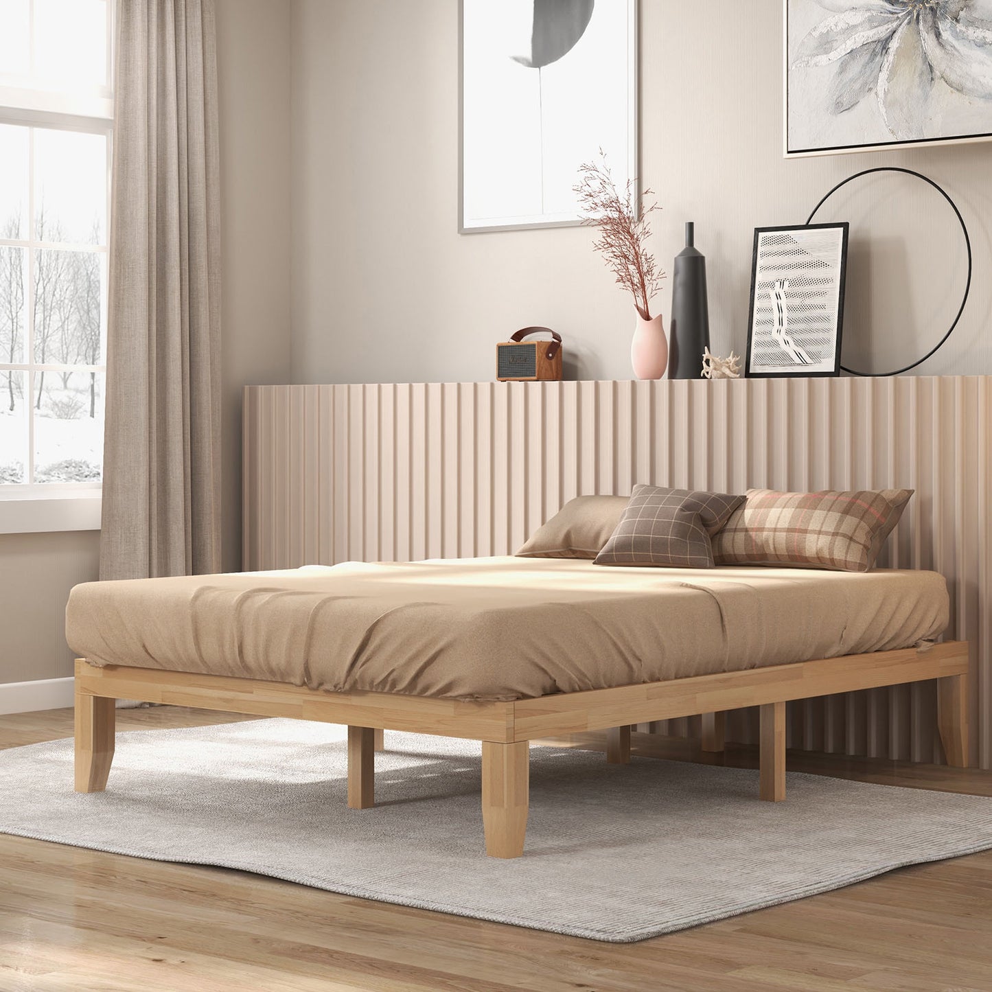 Queen Size 14 Inch Wooden Bed Mattress Frame, Natural Simple Bed Frame at Gallery Canada