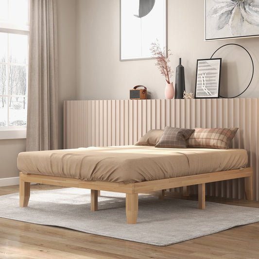 Queen Size 14 Inch Wooden Bed Mattress Frame, Natural - Gallery Canada