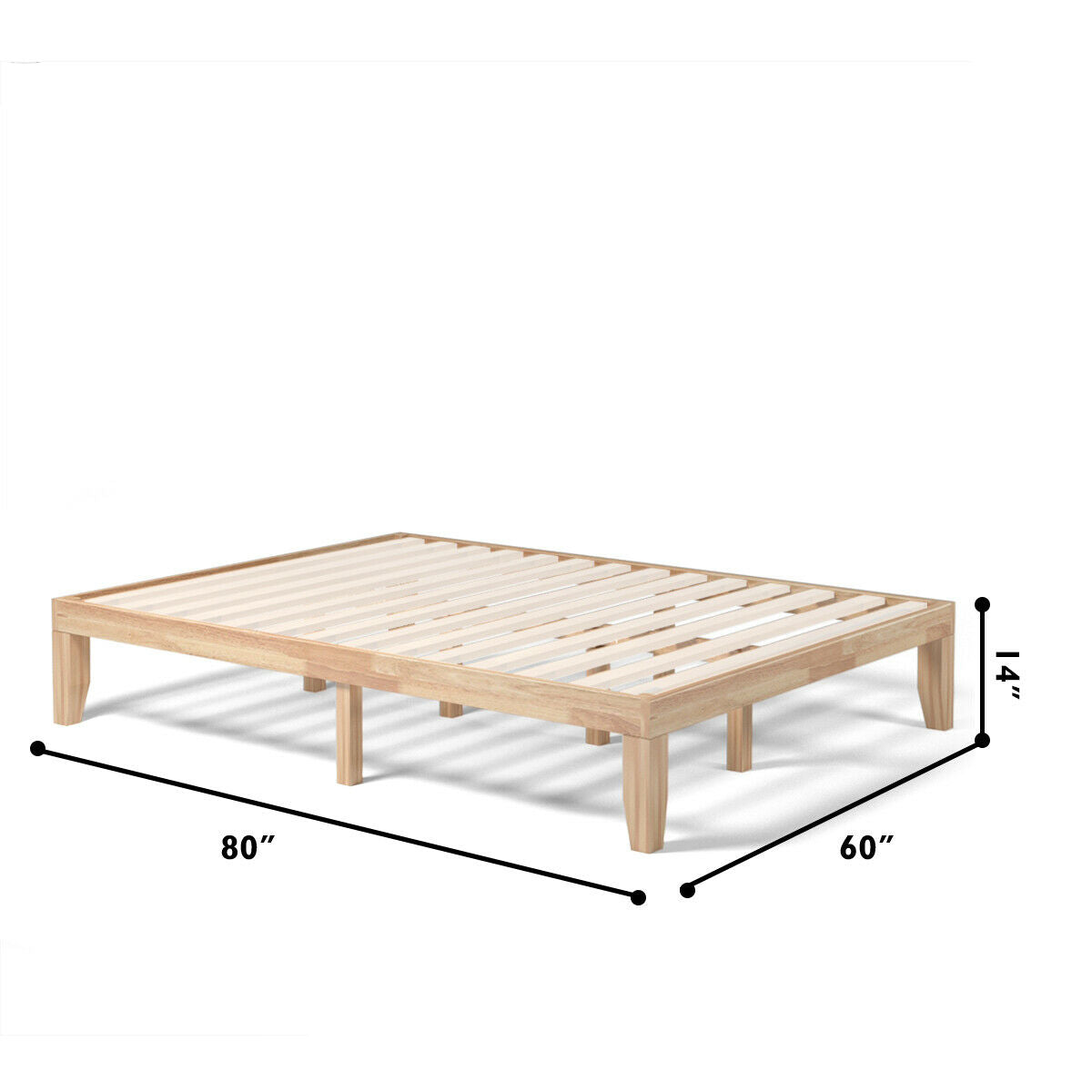 Queen Size 14 Inch Wooden Bed Mattress Frame, Natural Simple Bed Frame at Gallery Canada