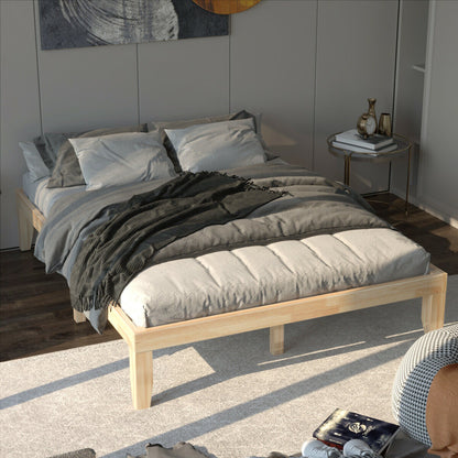 Queen Size 14 Inch Wooden Bed Mattress Frame, Natural Simple Bed Frame at Gallery Canada