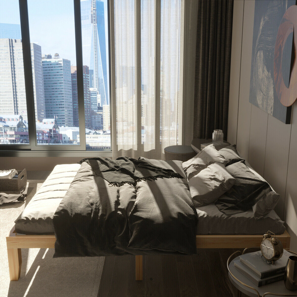 Queen Size 14 Inch Wooden Bed Mattress Frame, Natural Simple Bed Frame at Gallery Canada