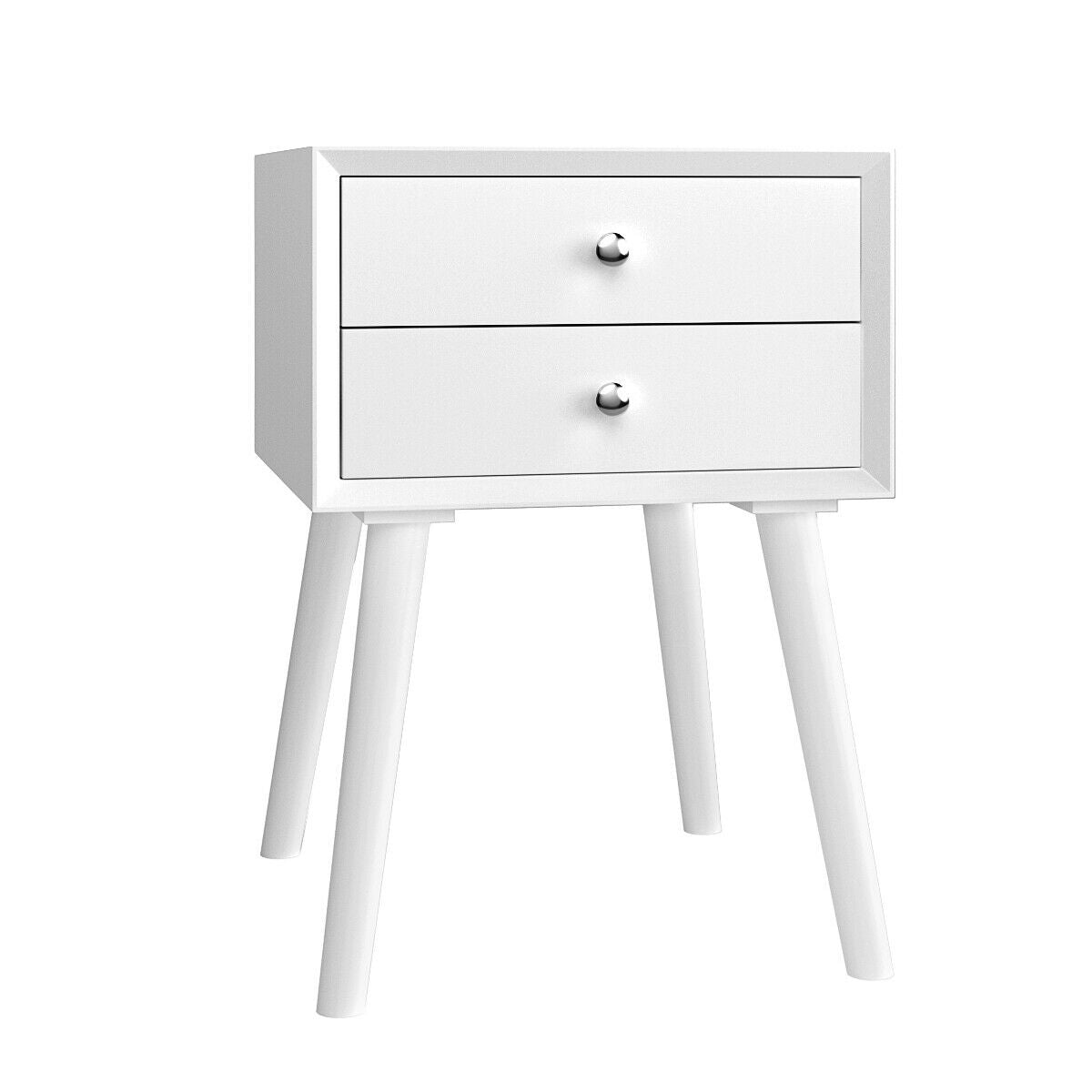 Wooden Nightstand Mid-Century End Side Table with 2 Storage Drawers, White Nightstands White at Gallery Canada