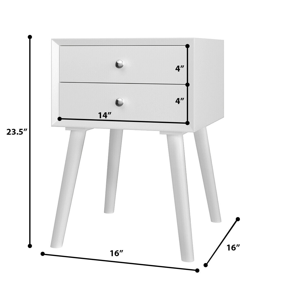 Wooden Nightstand Mid-Century End Side Table with 2 Storage Drawers, White Nightstands at Gallery Canada
