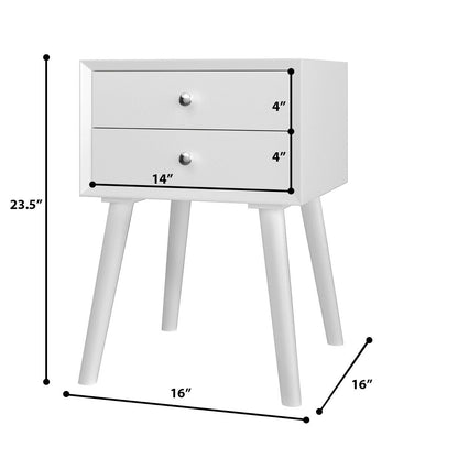 Wooden Nightstand Mid-Century End Side Table with 2 Storage Drawers, White Nightstands at Gallery Canada