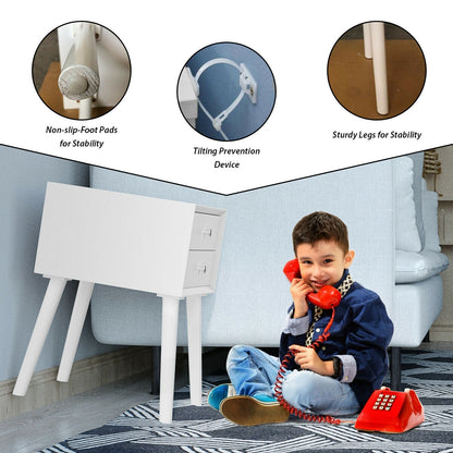 Wooden Nightstand Mid-Century End Side Table with 2 Storage Drawers, White Nightstands at Gallery Canada