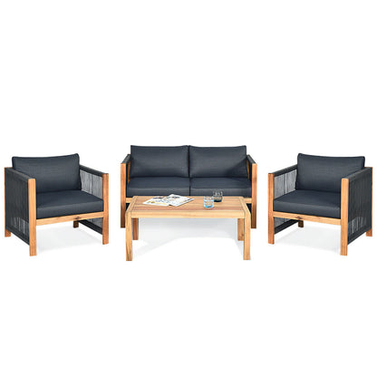 4-Piece Acacia Wood Outdoor Patio Furniture Set, Gray Patio Conversation Sets at Gallery Canada
