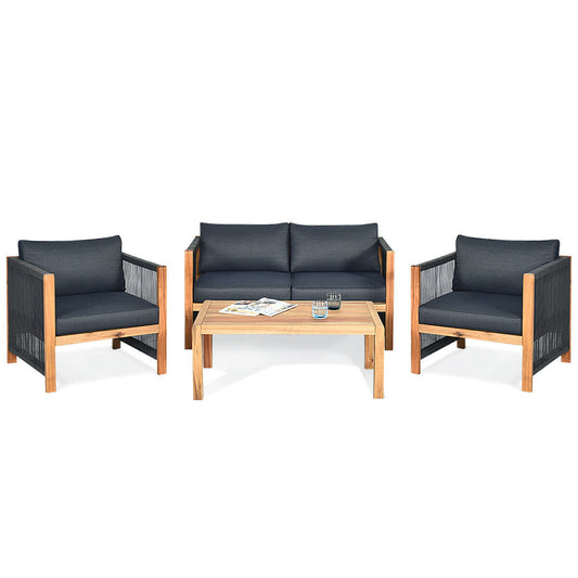 4-Piece Acacia Wood Outdoor Patio Furniture Set, Gray Patio Conversation Sets Gray at Gallery Canada