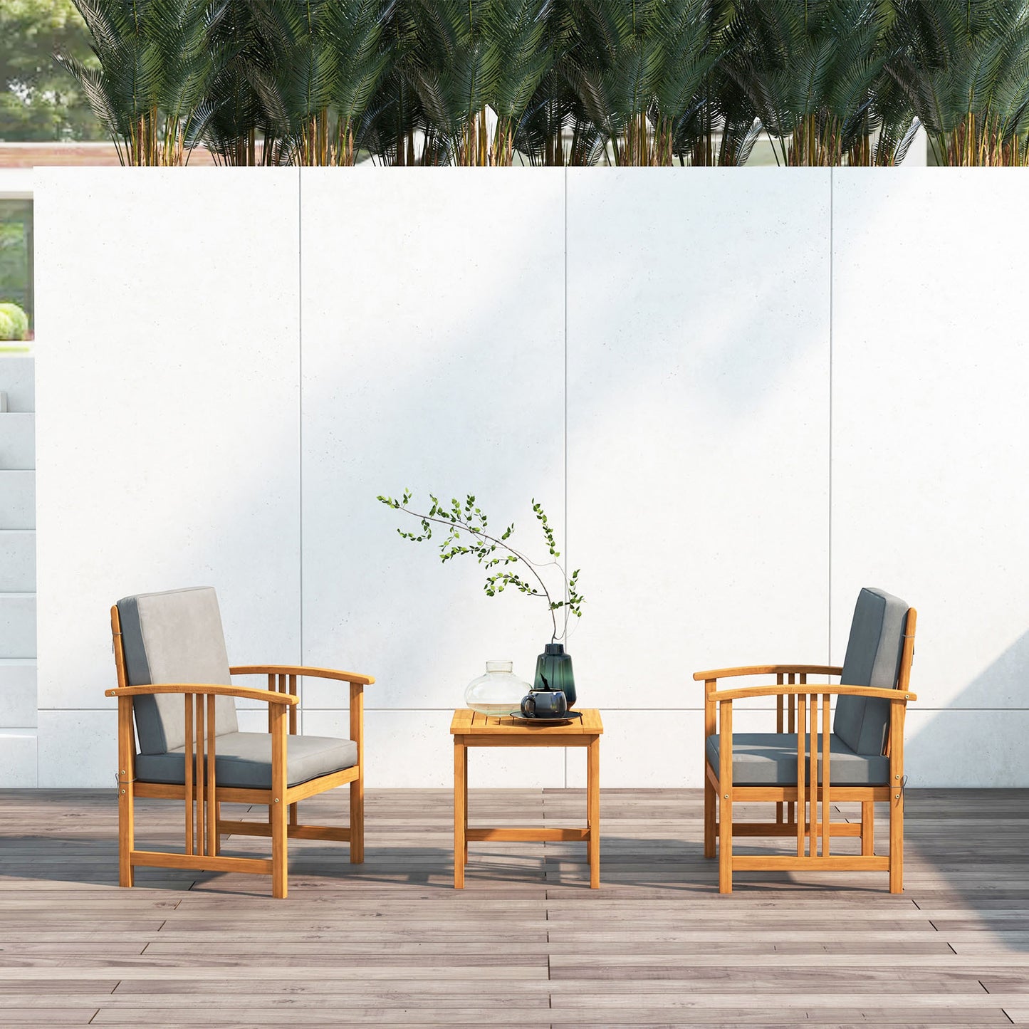 3 Pcs Solid Wood Outdoor Patio Sofa Furniture Set, Gray Patio Conversation Sets at Gallery Canada