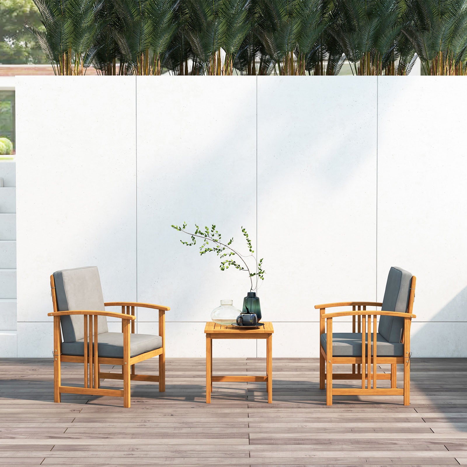 3 Pcs Solid Wood Outdoor Patio Sofa Furniture Set, Gray Patio Conversation Sets at Gallery Canada