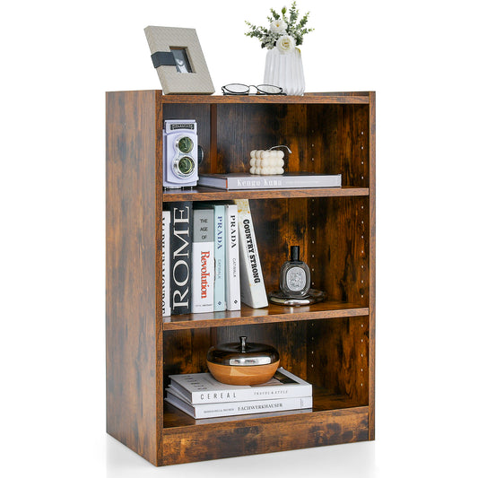 3-Tier Bookcase Open Display Rack Cabinet with Adjustable Shelves, Rustic Brown Bookcases Rustic Brown at Gallery Canada