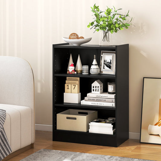 3-Tier Bookcase Open Display Rack Cabinet with Adjustable Shelves, Black - Gallery Canada