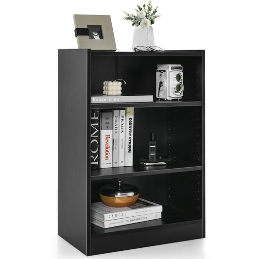 3-Tier Bookcase Open Display Rack Cabinet with Adjustable Shelves, Black - Gallery Canada