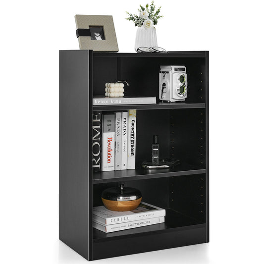 3-Tier Bookcase Open Display Rack Cabinet with Adjustable Shelves, Black Bookcases Black at Gallery Canada