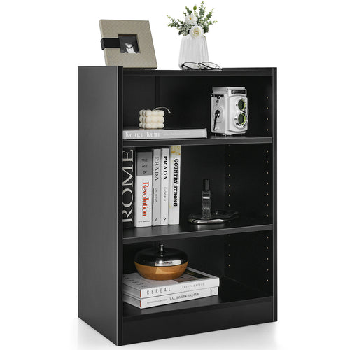 3-Tier Bookcase, Adjustable Shelves, Black