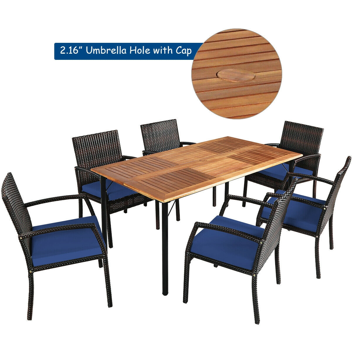 7Pcs Patio Rattan Cushioned Dining Set, Navy Patio Dining Sets at Gallery Canada