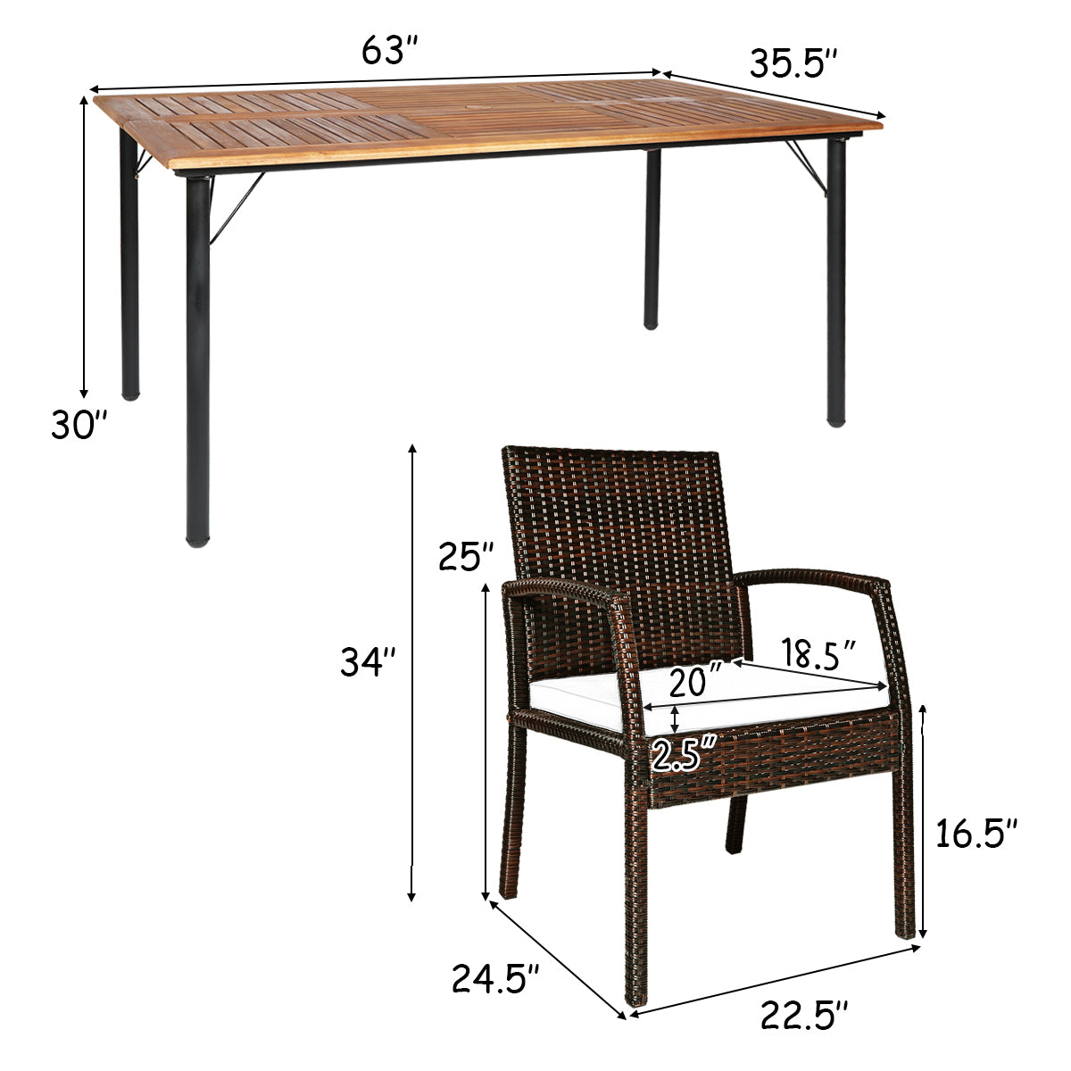 7Pcs Patio Rattan Cushioned Dining Set, Navy Patio Dining Sets at Gallery Canada