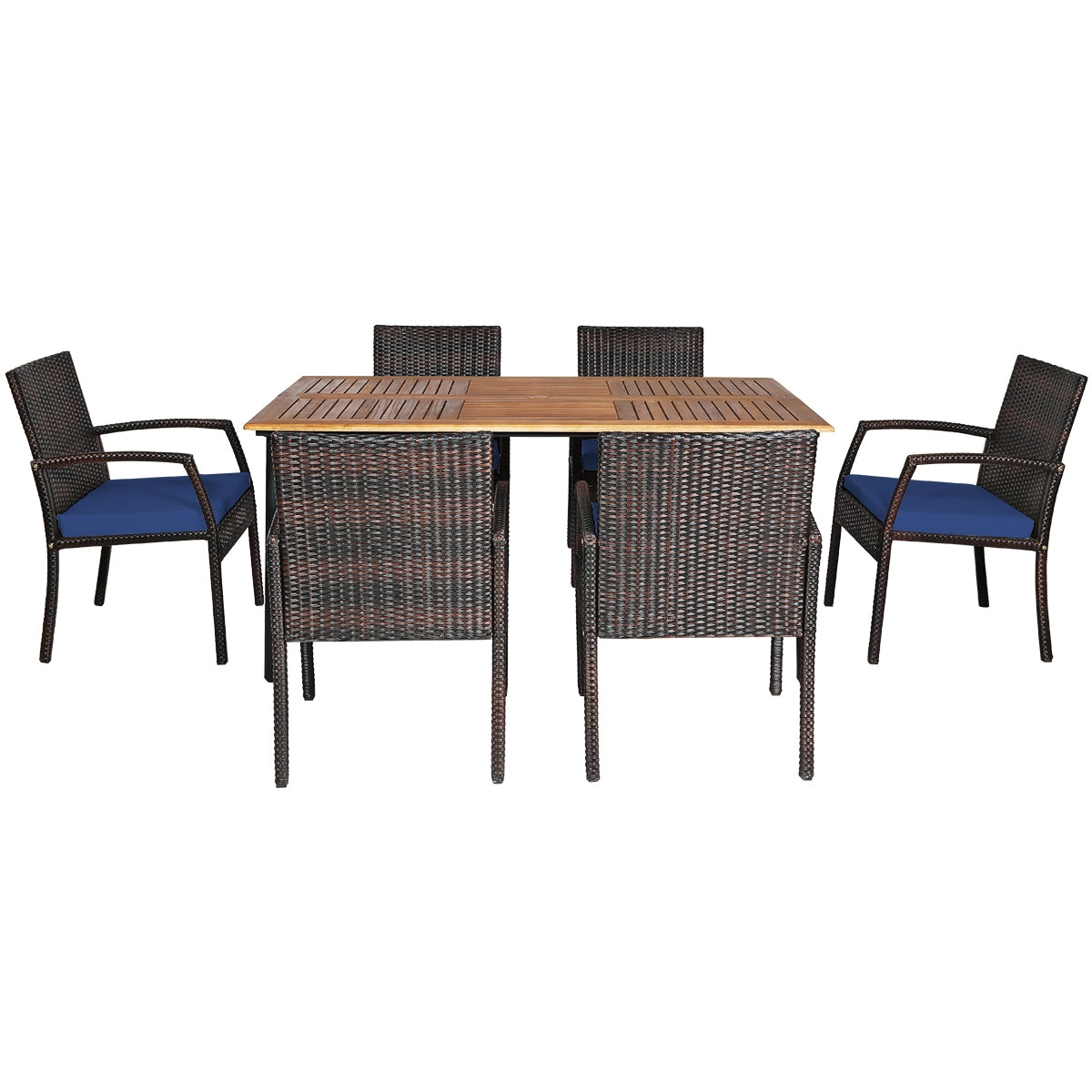 7Pcs Patio Rattan Cushioned Dining Set, Navy Patio Dining Sets at Gallery Canada