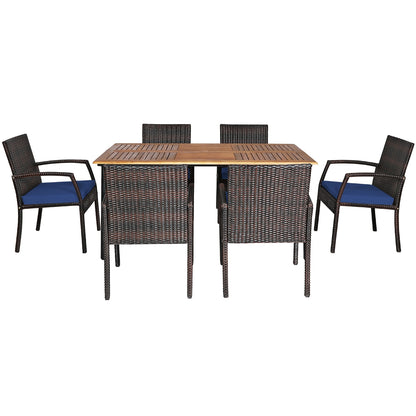7Pcs Patio Rattan Cushioned Dining Set, Navy Patio Dining Sets at Gallery Canada