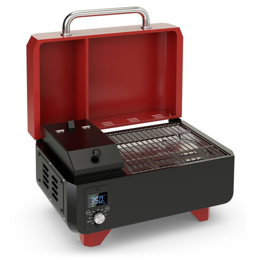 Outdoor Portable Tabletop Pellet Grill and Smoker with Digital Control System for BBQ, Red - Gallery Canada