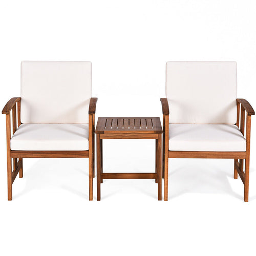 3 Pcs Solid Wood Outdoor Patio Sofa Set, White