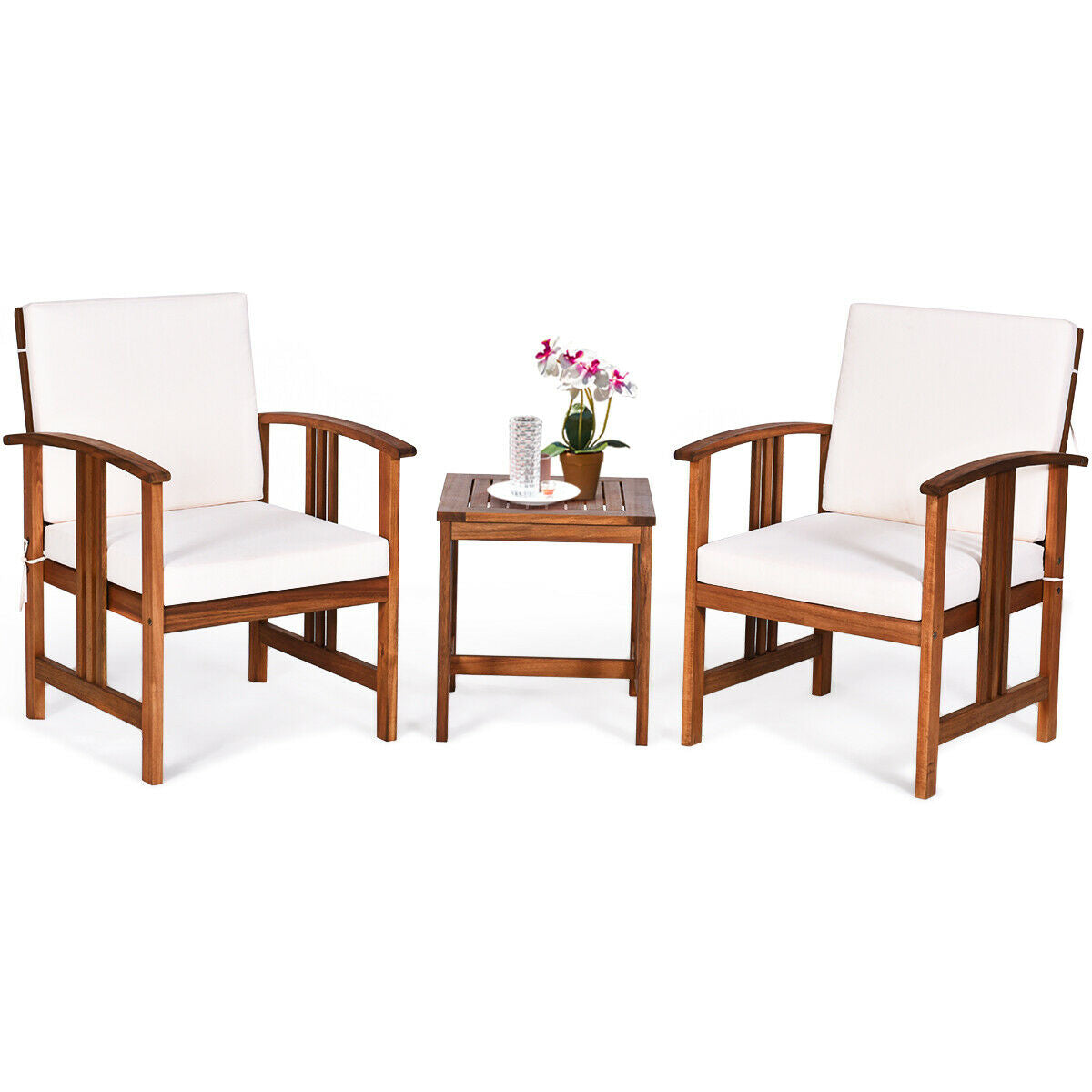 3 Pcs Solid Wood Outdoor Patio Sofa Furniture Set, White Patio Conversation Sets at Gallery Canada
