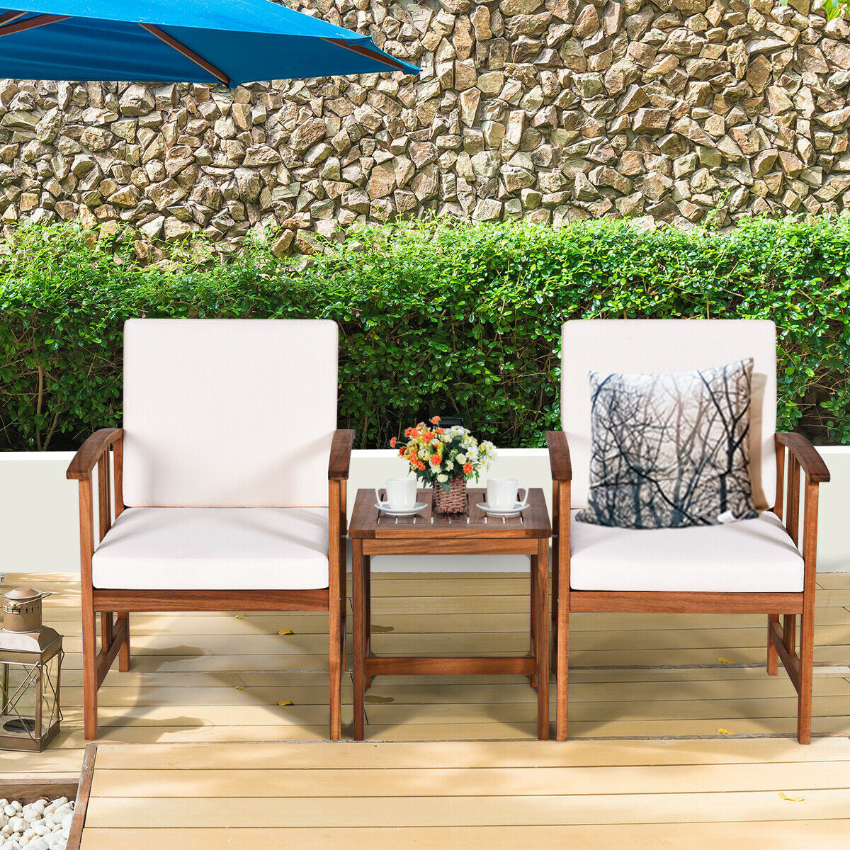 3 Pcs Solid Wood Outdoor Patio Sofa Furniture Set, White Patio Conversation Sets at Gallery Canada