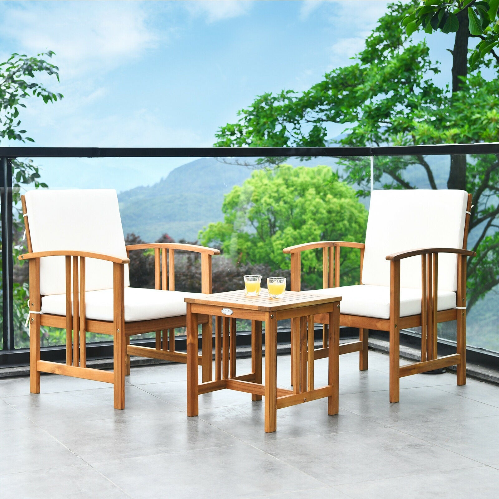 3 Pcs Solid Wood Outdoor Patio Sofa Furniture Set, White Patio Conversation Sets at Gallery Canada