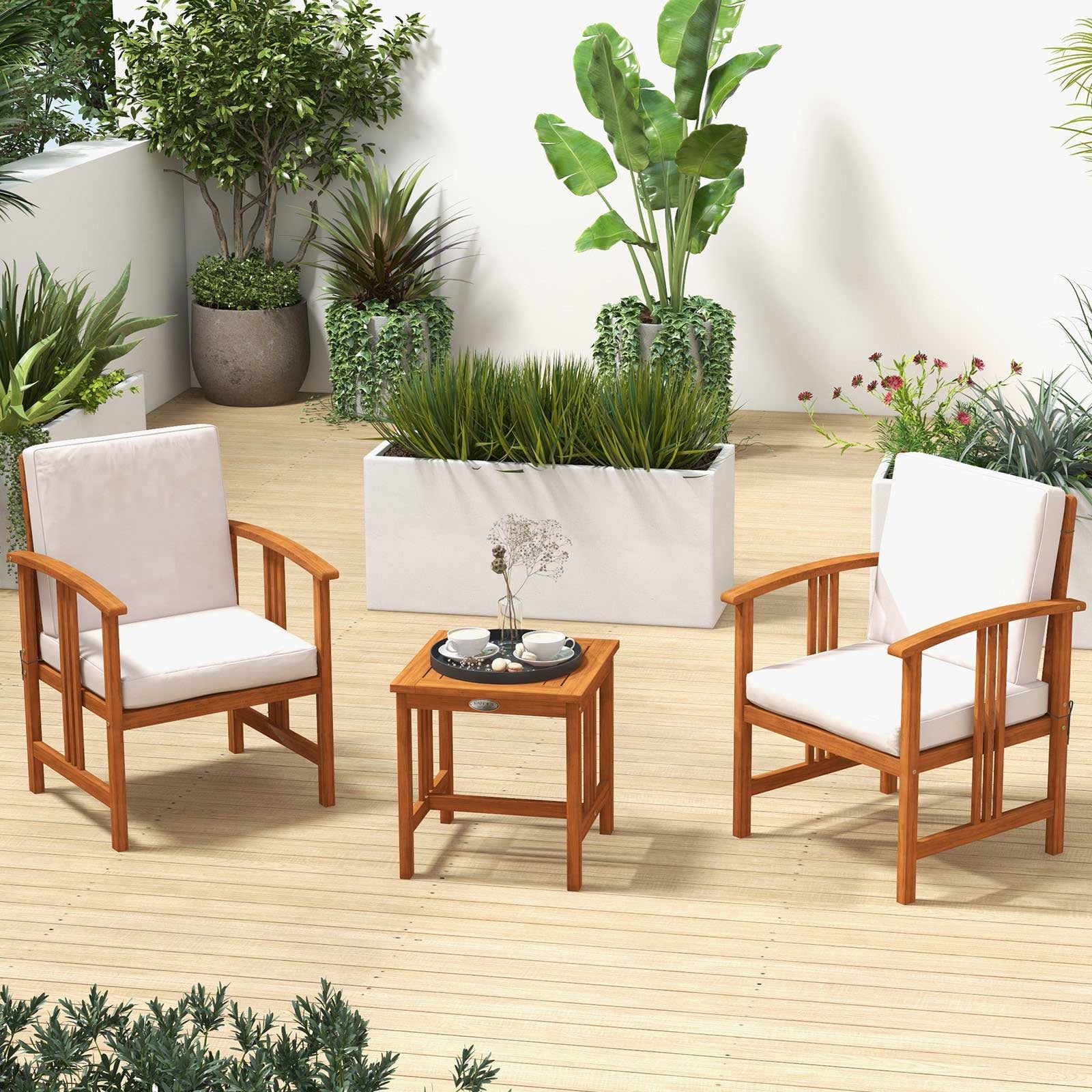 3 Pcs Solid Wood Outdoor Patio Sofa Furniture Set, White Patio Conversation Sets at Gallery Canada