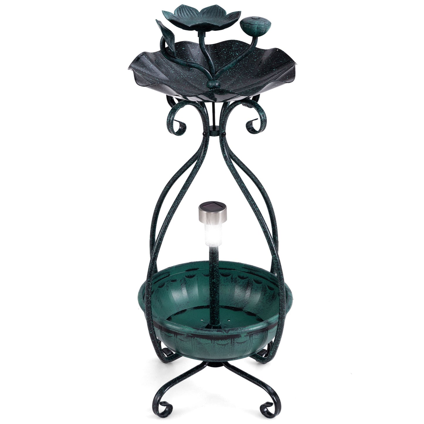 Solar Outdoor Bird Bath Feeder Combo with Flower Planter Pedestal and Solar Lights, Bronze Pets at Gallery Canada