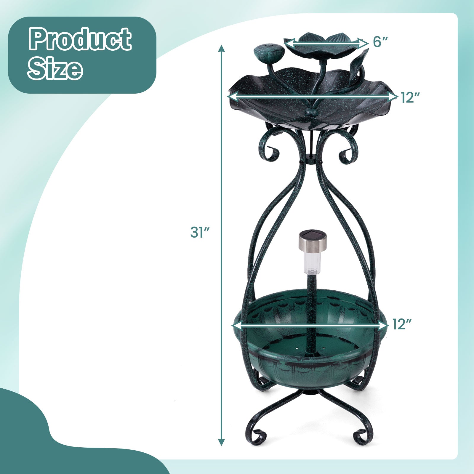 Solar Outdoor Bird Bath Feeder Combo with Flower Planter Pedestal and Solar Lights, Bronze Pets at Gallery Canada
