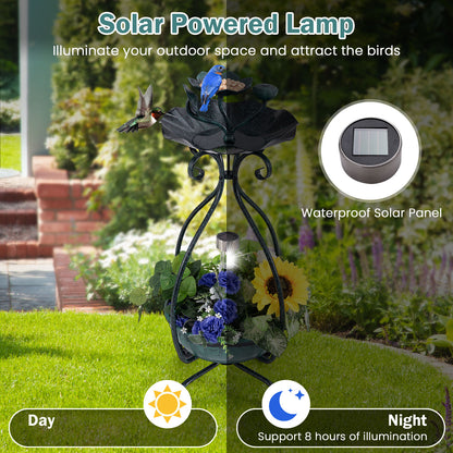 Solar Outdoor Bird Bath Feeder Combo with Flower Planter Pedestal and Solar Lights, Bronze Pets at Gallery Canada