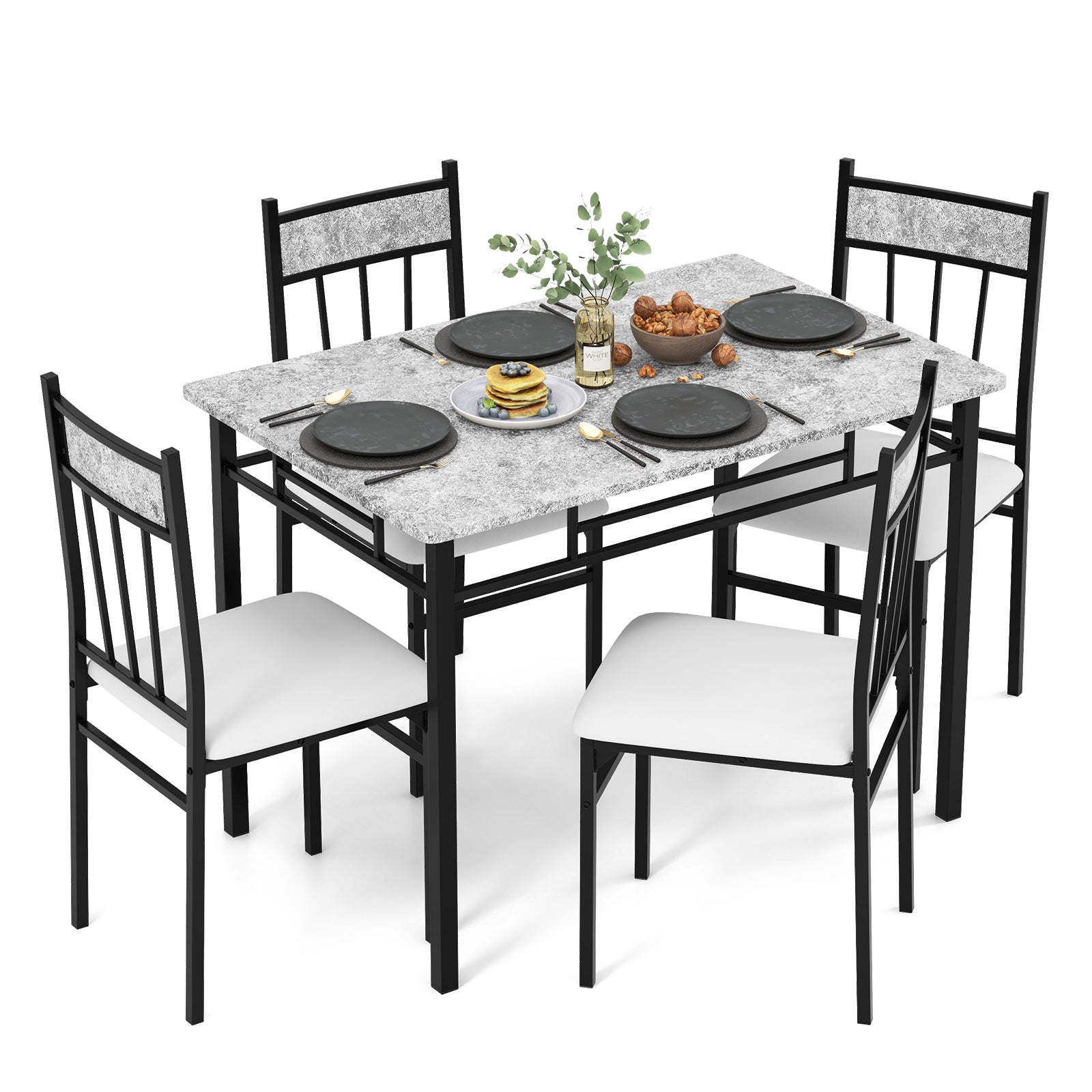 5 Pieces Faux Marble Dining Set Table with Solid Steel Frame, Gray Dining Room Sets at Gallery Canada