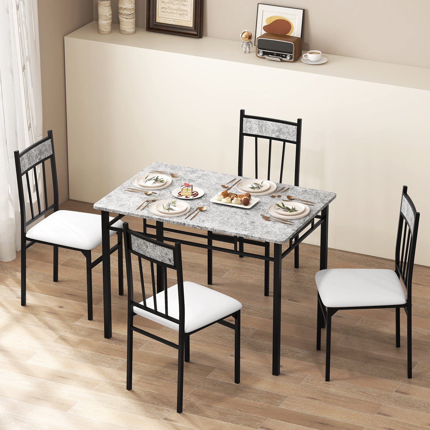 5 Pieces Faux Marble Dining Set Table with Solid Steel Frame, Gray Dining Room Sets at Gallery Canada
