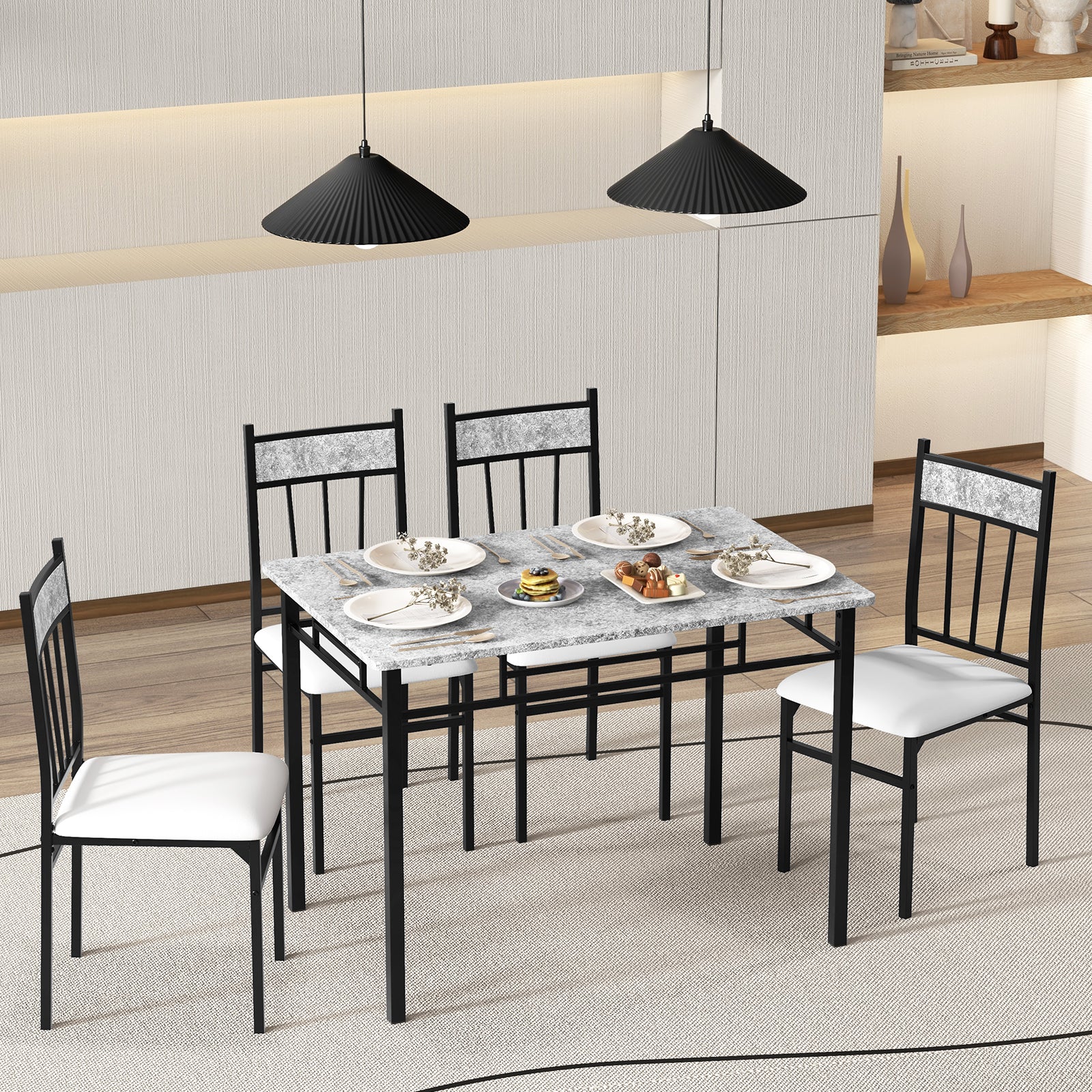 5 Pieces Faux Marble Dining Set Table with Solid Steel Frame, Gray Dining Room Sets at Gallery Canada