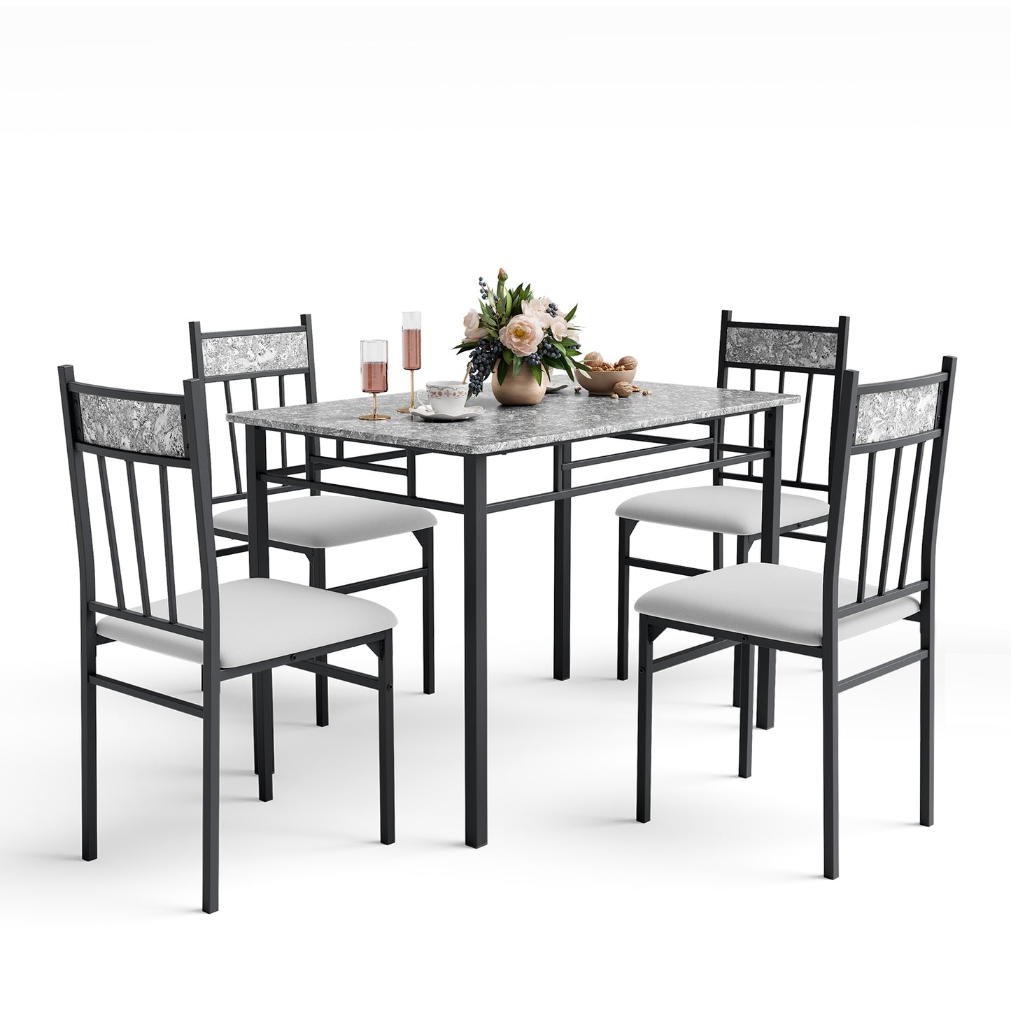 5 Pieces Faux Marble Dining Set Table with Solid Steel Frame, Gray Dining Room Sets Gray at Gallery Canada