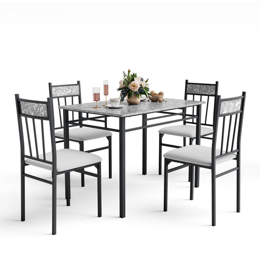 5 Pieces Faux Marble Dining Set, Gray