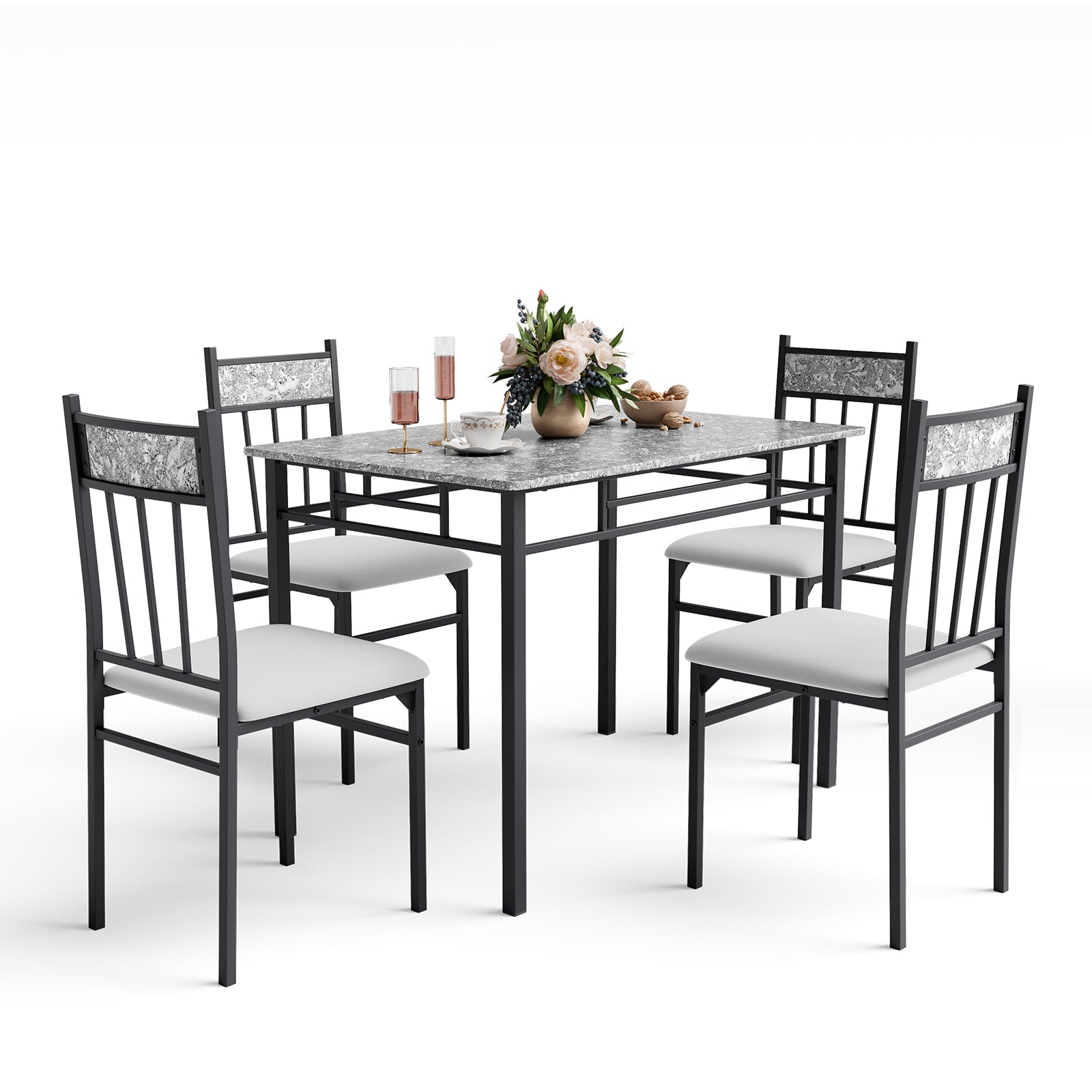 5 Pieces Faux Marble Dining Set Table with Solid Steel Frame, Gray Dining Room Sets at Gallery Canada