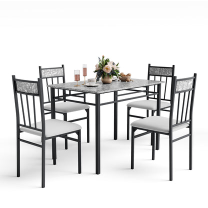 5 Pieces Faux Marble Dining Set Table with Solid Steel Frame, Gray Dining Room Sets at Gallery Canada