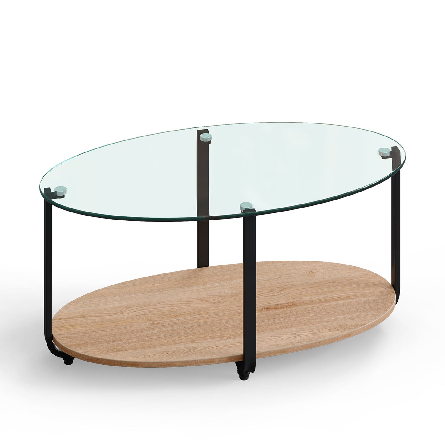 2-Tier Glass-Top Oval Coffee Table, Wooden Shelf, Brown Coffee Tables Brown at Gallery Canada
