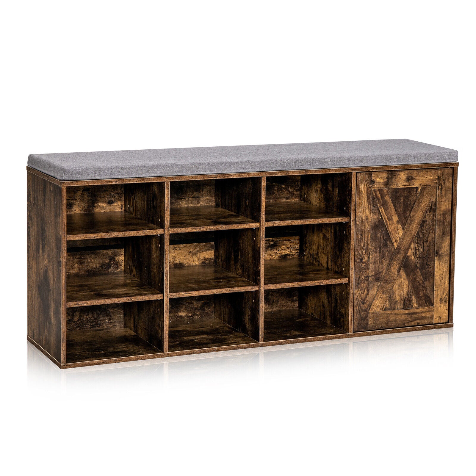 9-Cube Adjustable Storage Shoe Bench, Padded Cushion, Rustic Brown Shoe Racks & Storage Benches at Gallery Canada