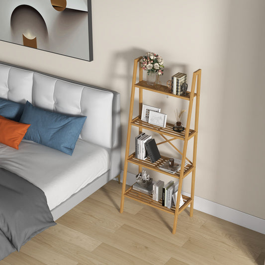 58 Inch 4-Tier Bamboo Ladder Bookshelf, Natural Bookcases Natural at Gallery Canada