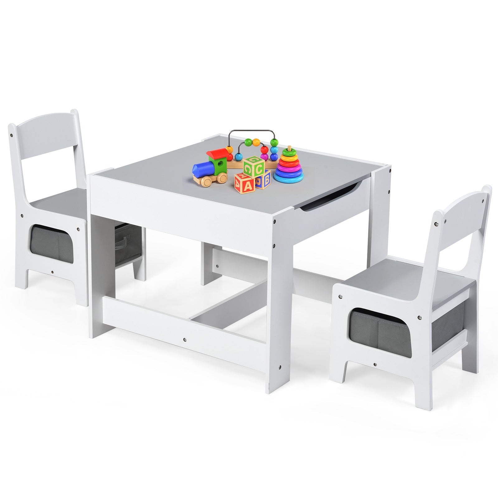 Kids Table Chairs Set With Storage Boxes Blackboard Whiteboard Drawing, White Kids Table & Chair Sets at Gallery Canada