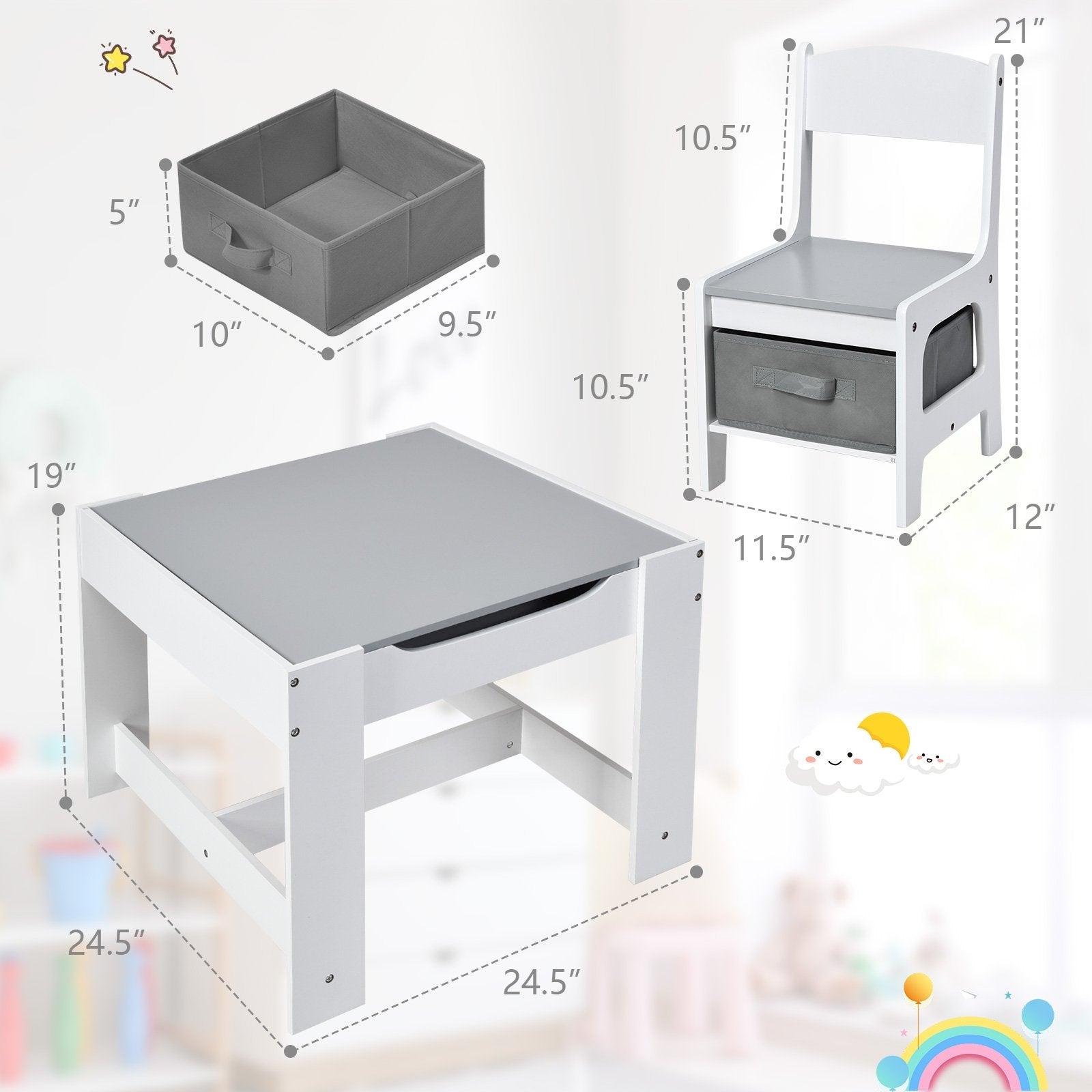 Kids Table Chairs Set With Storage Boxes Blackboard Whiteboard Drawing, White Kids Table & Chair Sets at Gallery Canada