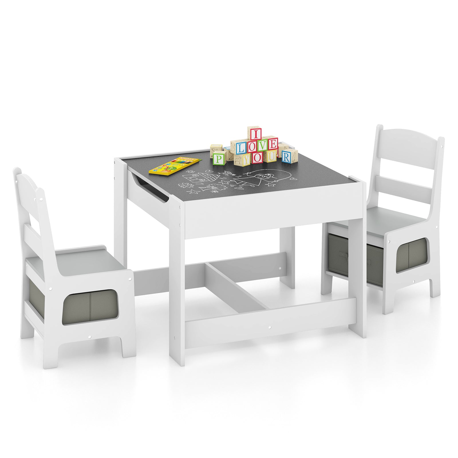 Kids Table Chairs Set With Storage Boxes Blackboard Whiteboard Drawing, White Kids Table & Chair Sets at Gallery Canada