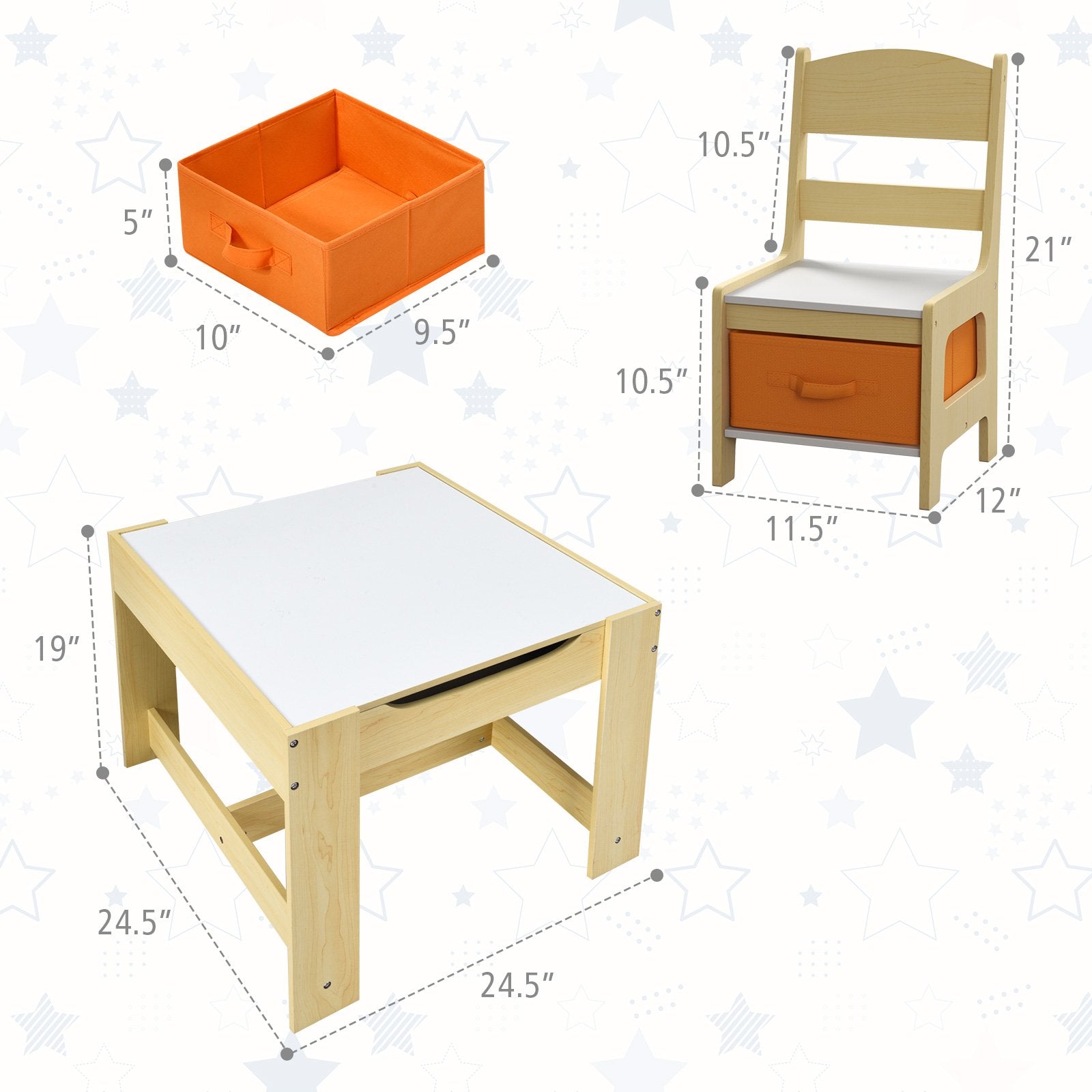 Kids Table Chairs Set With Storage Boxes Blackboard Whiteboard Drawing, Natural - Gallery Canada