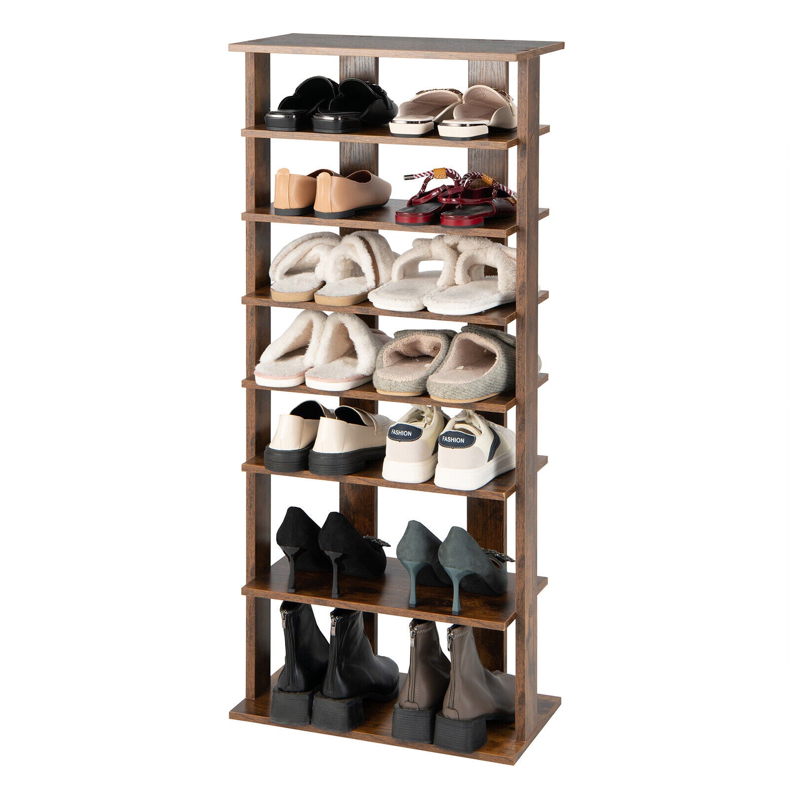 7 Tiers Vertical Shoe Rack for Front Door, Rustic Brown Shoe Racks & Storage Benches at Gallery Canada